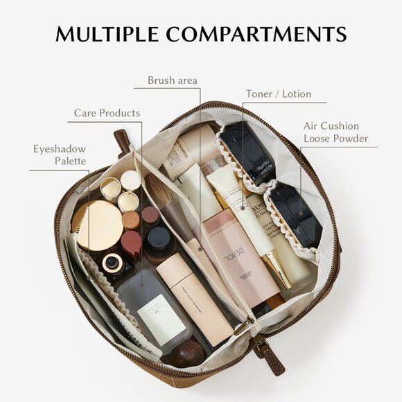 Women IB-Brown Large Capacity Cosmetic Travel Makeup Waterproof Portable Bag - Picture 2 of 7